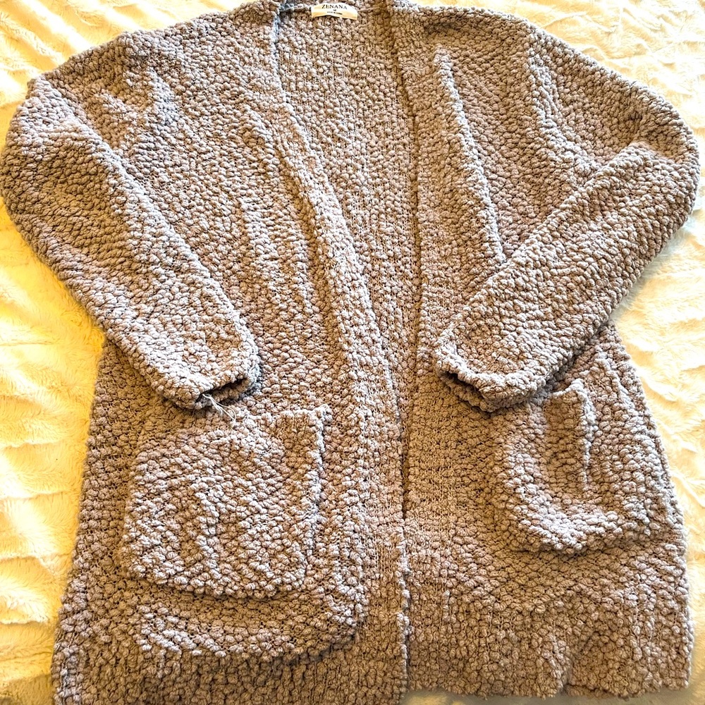 Cozy Gray Popcorn Cardigan Size Medium